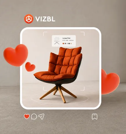 A lounge chair shown in AR with a live product card and color options